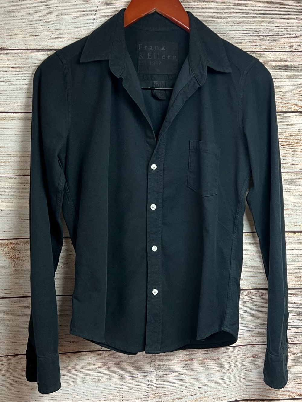 Frank & Eileen Barry Shirt Sz XS Italian Cotton Flannel Tailored Button-Up Black